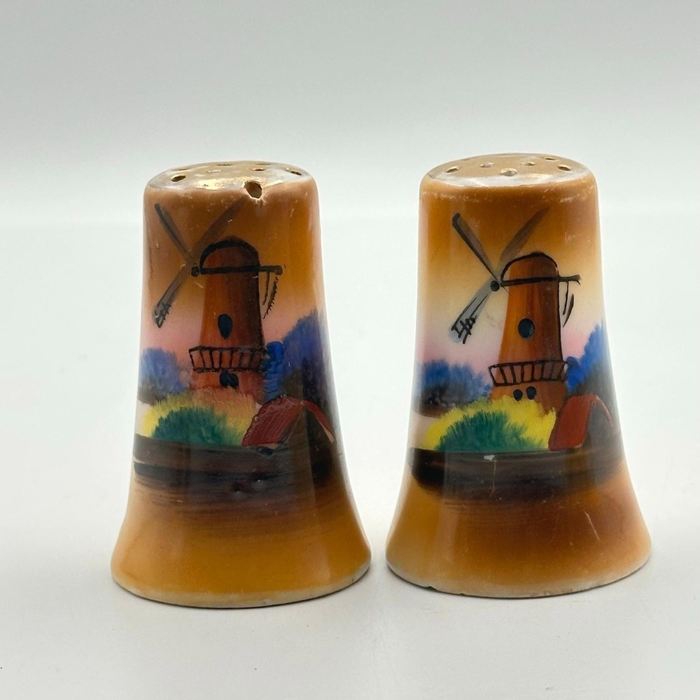 Vintage Windmill Landscape Japan Salt And Pepper Shakers